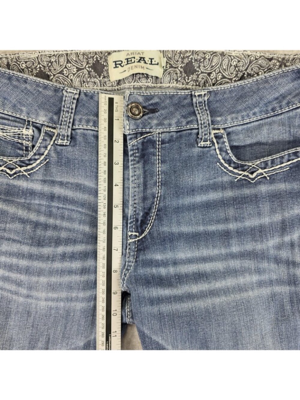 Ariat REAL Jeans Womens 33x33 Bootcut Blue Mid Rise Stretch Western Denim - Picture 8 of 11